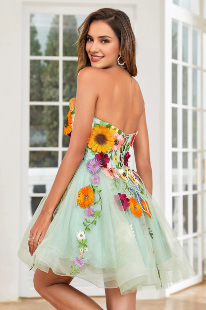 Strapless Homecoming Dress With 3D Flowers