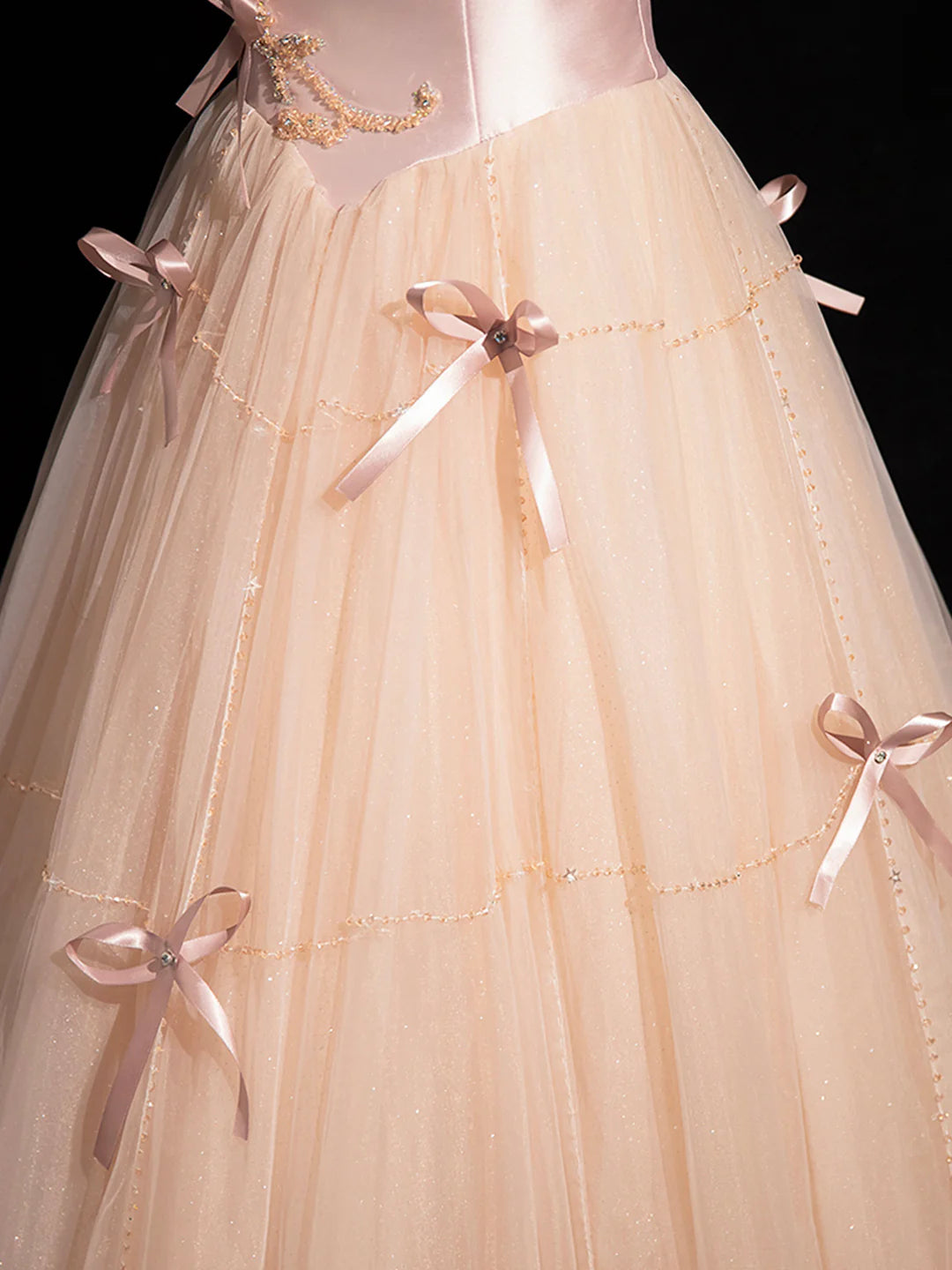 Strapless Satin Tulle Long Prom Dress with Bow