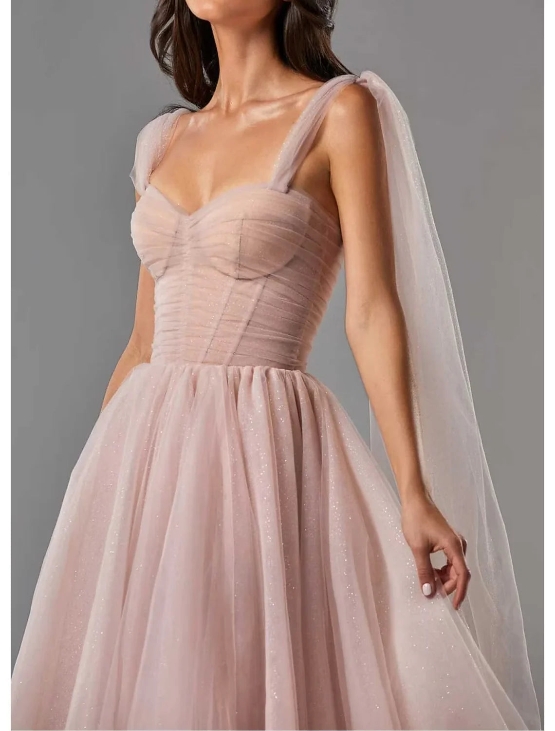 Ball Gown Homecoming Dresses Corsets Dress Tea Length Sleeveless Square Neck Tulle with Glitter