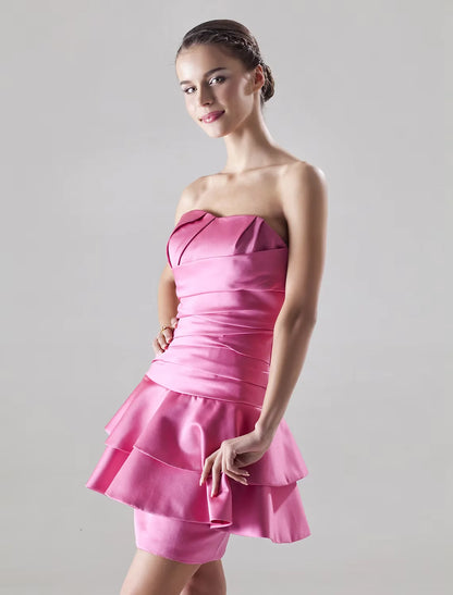 A-Line Dress Homecoming Short / Mini Sleeveless Sweetheart Satin