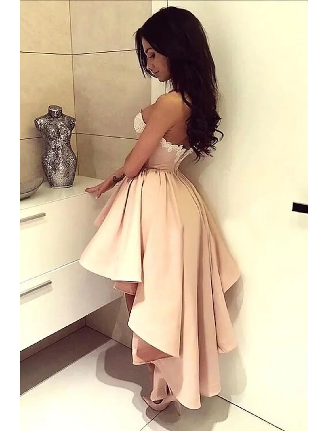 Homecoming Asymmetrical Sleeveless Sweetheart Satin Backless with Appliques