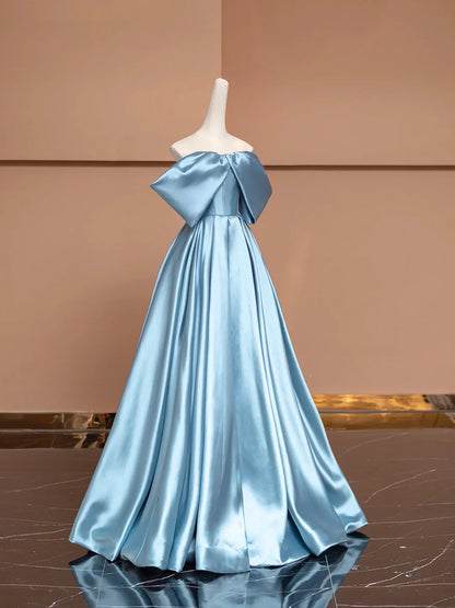 Satin Floor Length Prom Dress Off the Shoulder Evening Party Dress