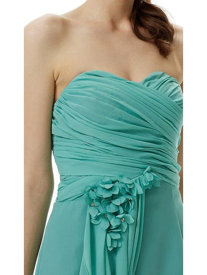 Sweetheart Neckline Strapless Knee Length Chiffon Bridesmaid Dress