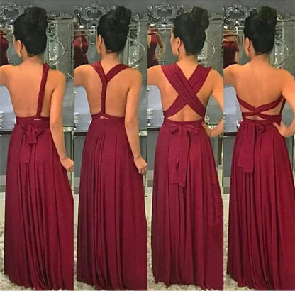 A-line Backless Sleeveless Long Mismatched Chiffon Bridesmaid Dress