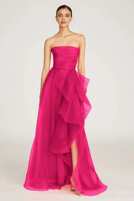 A-line Off-the-Shoulder Ruffle Floor Length Sleeveless Prom Party Dress