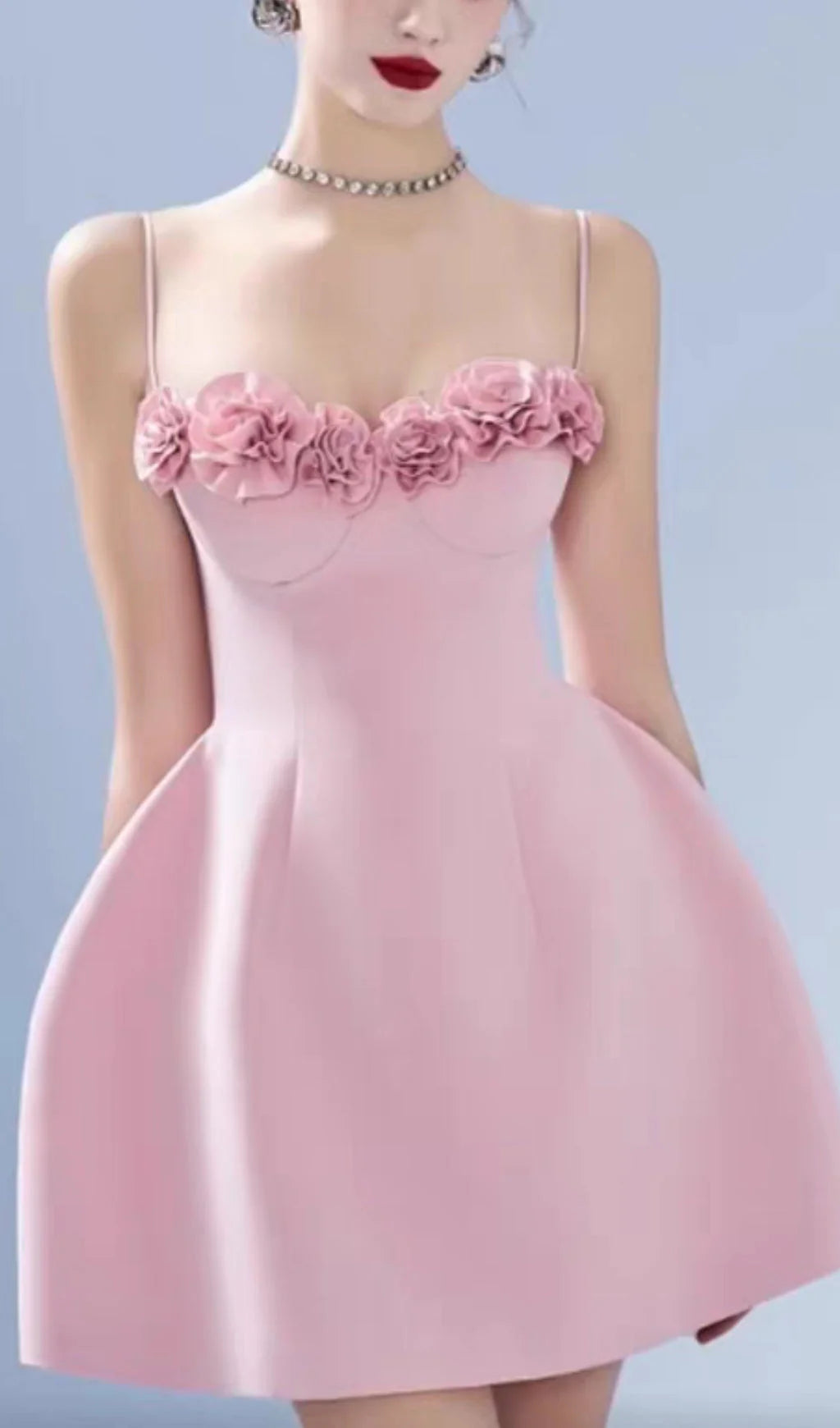 A-line Spaghetti Straps Blush Pink Floral Bust Strapless Homecoming Dress