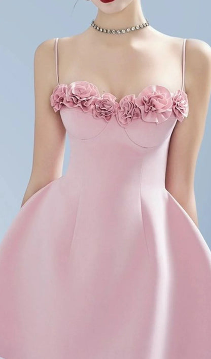 A-line Spaghetti Straps Blush Pink Floral Bust Strapless Homecoming Dress