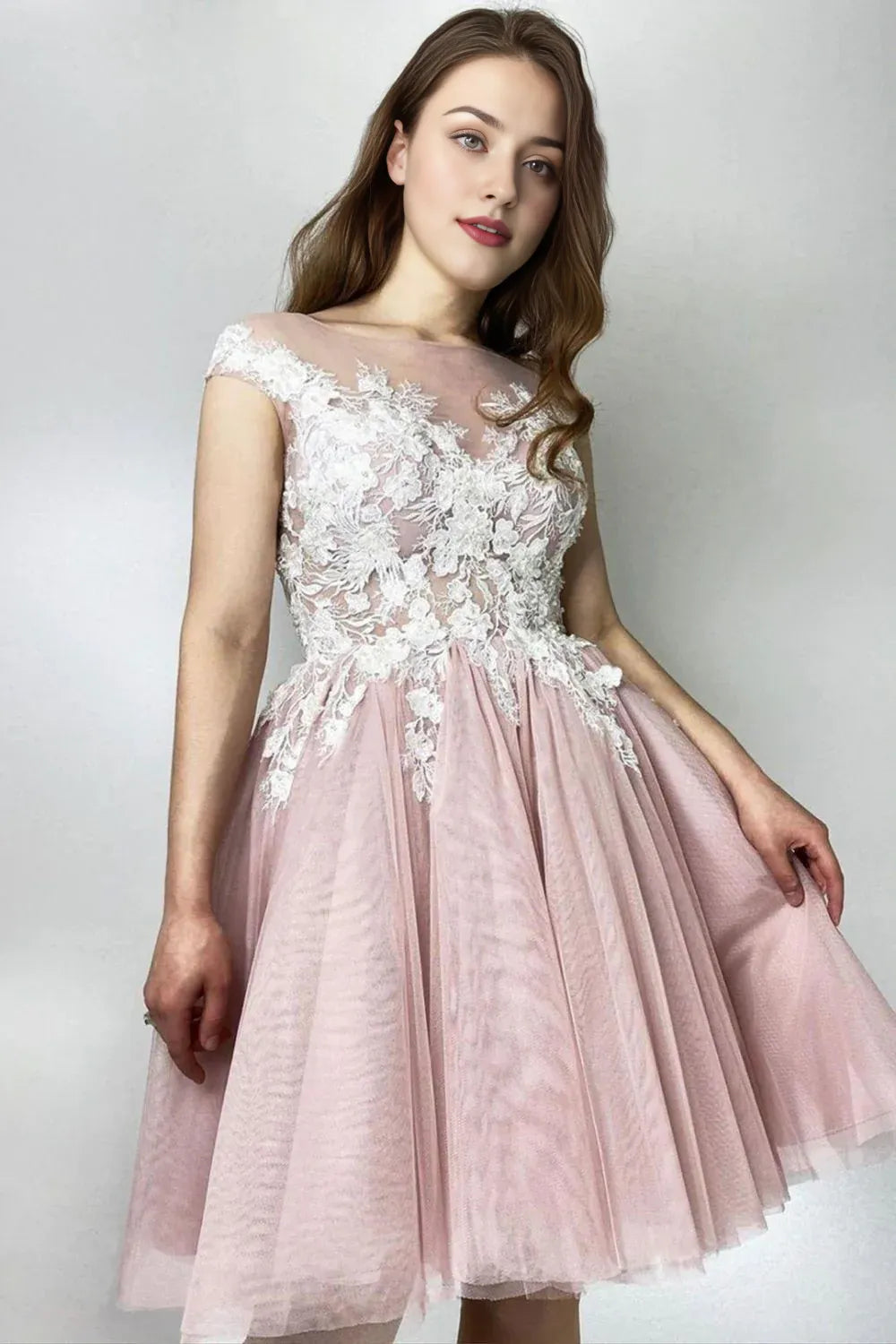 A-line Tulle Cap Sleeves Homecoming Dress With Applique