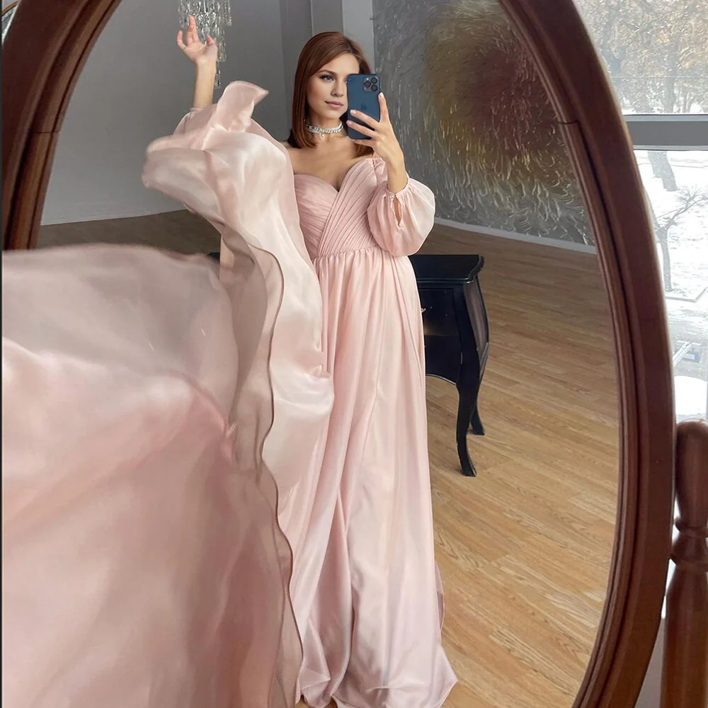 A-line Elegant Off Shoulder White Chiffon Evening Dress Wedding Blush Pink Formal Party Gowns