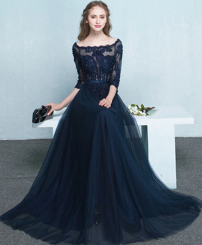 A-line Lace Tulle Long Prom Dress