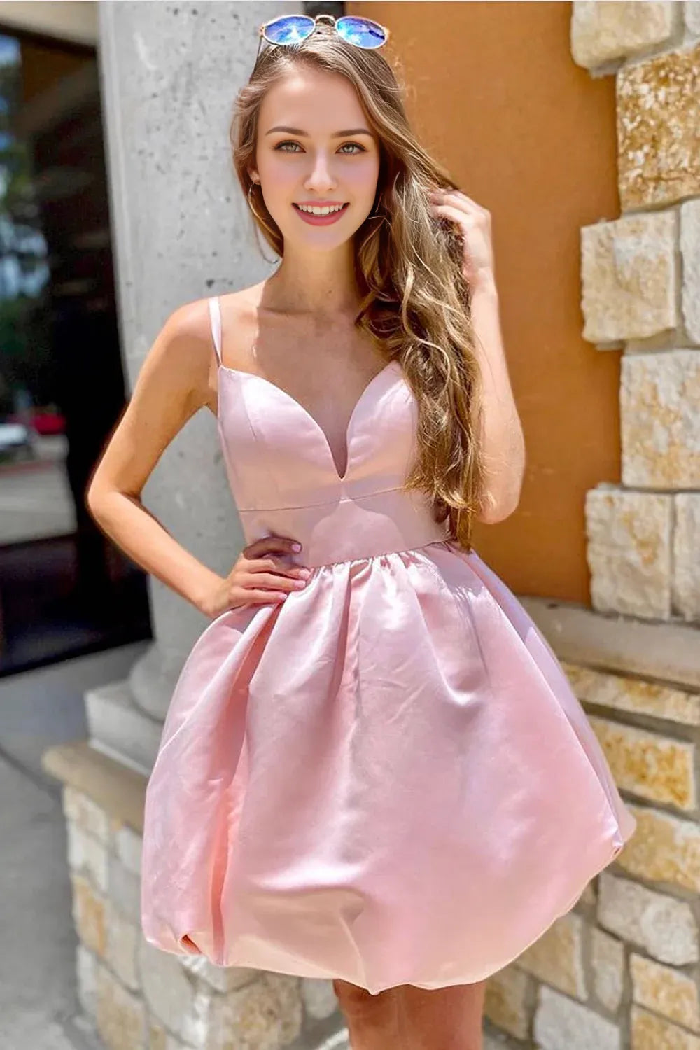 A-line Spaghetti Straps Homecoming Dress With Bow