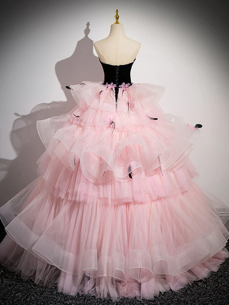 Pink Sweetheart Neck Tulle Long Prom Evening Dresses Dress