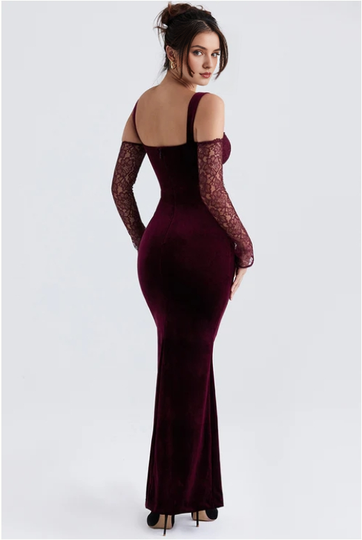 Beautiful Evening Velvet Long Sleeves Mermaid Floor Length Prom Dress