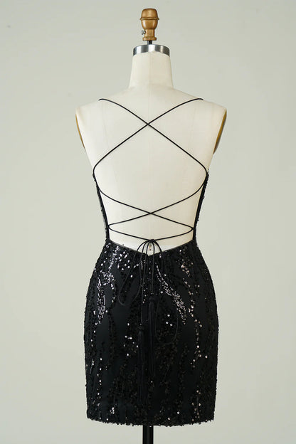 Tight Glitter Short Homecoming Dress With Sequins