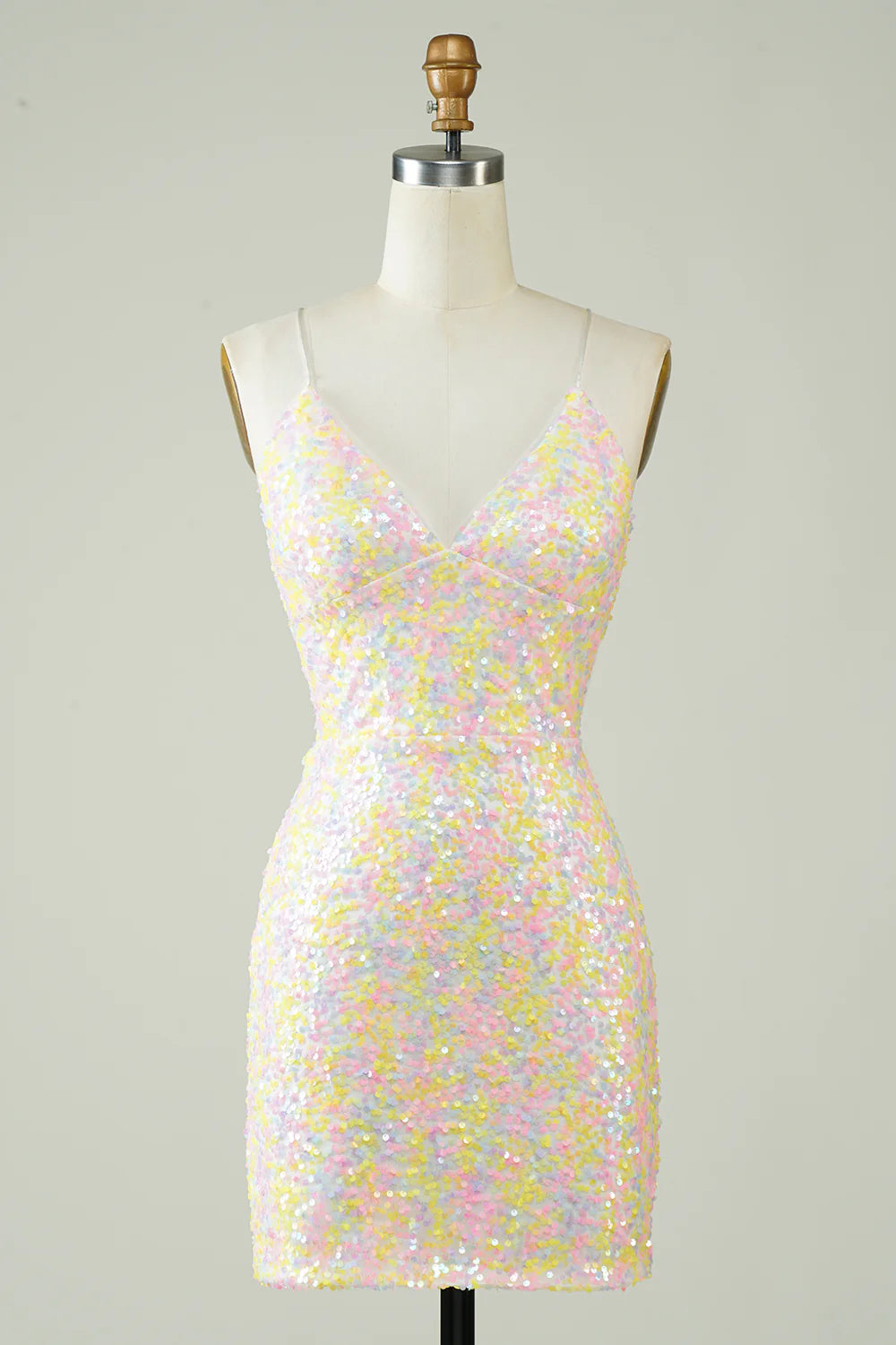 Tight Glitter Short Homecoming Dress With Rainbow Sequins