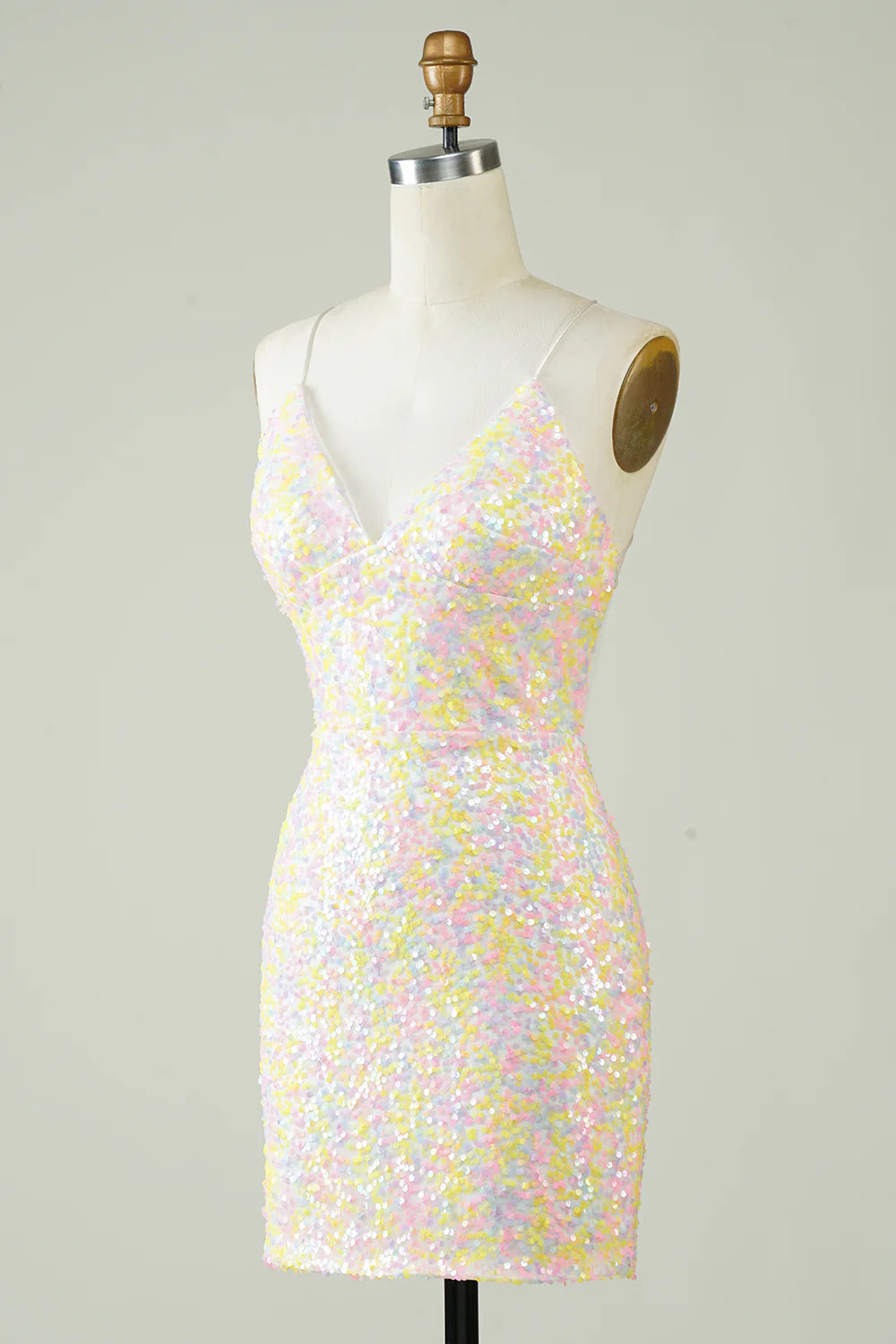 Tight Glitter Short Homecoming Dress With Rainbow Sequins