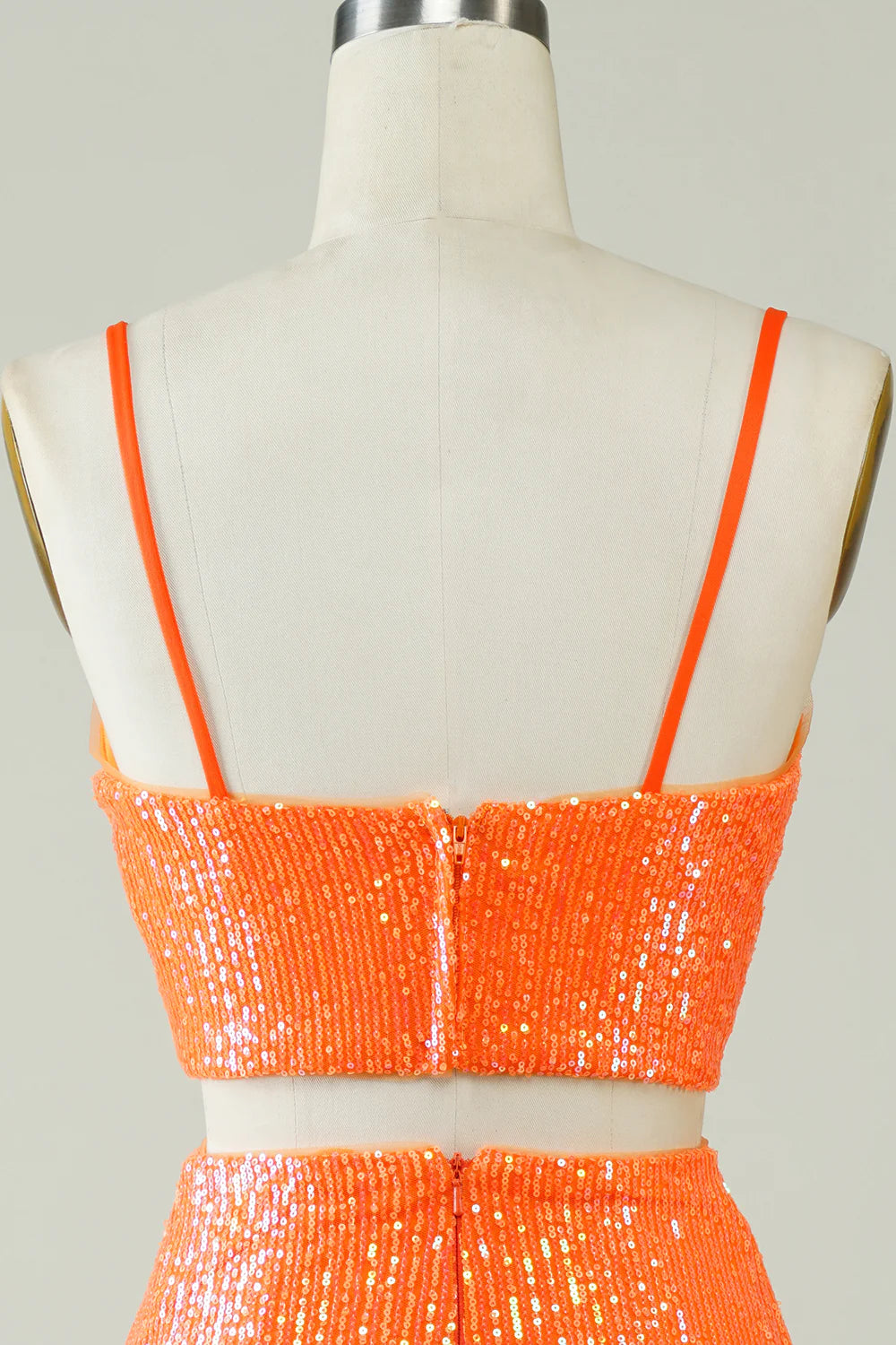 Two Piece Tight Short Glitter Orange Homecoming Dress With Sequins