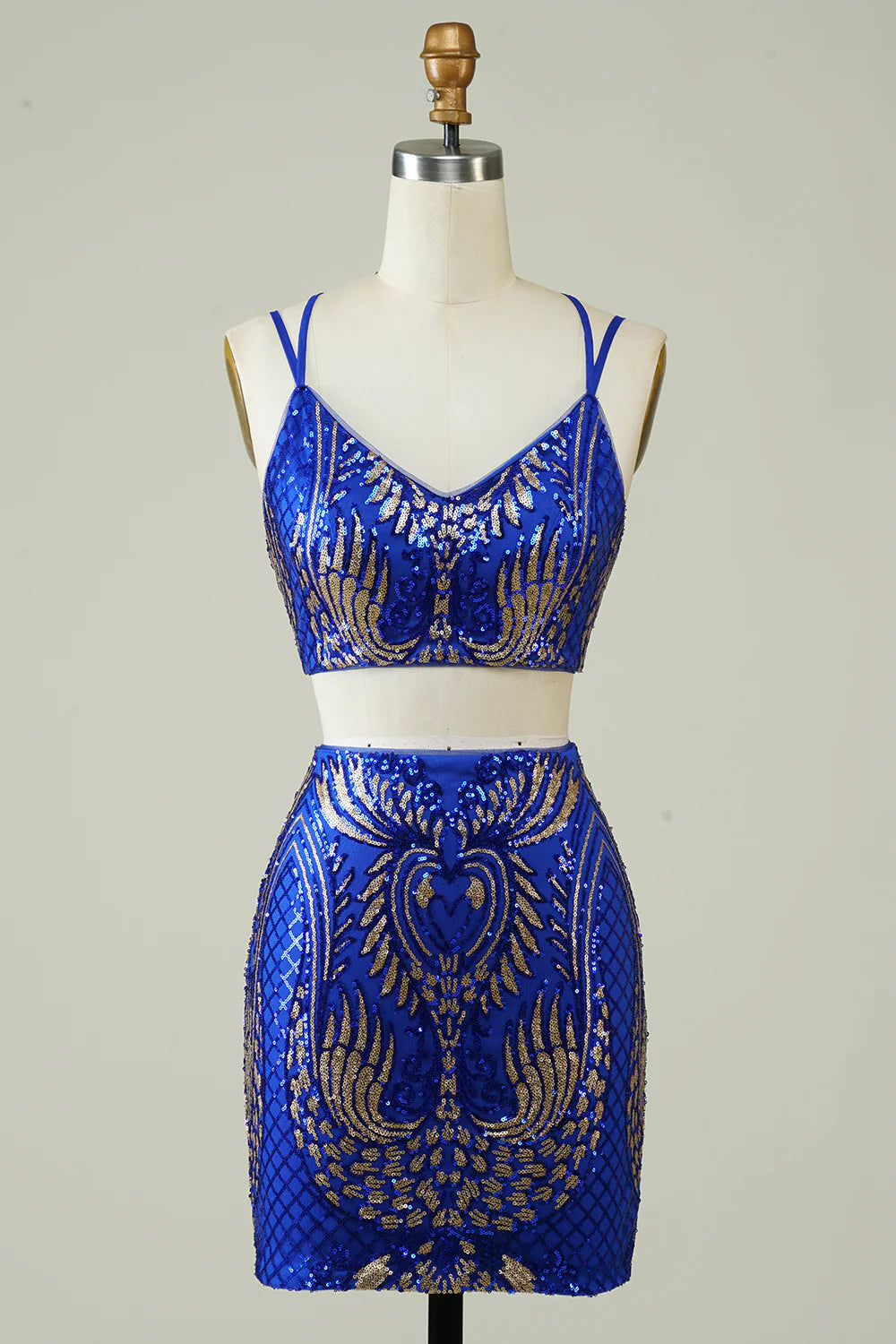 Royal Blue Two Piece Tight Short Glitter Homecoming Dress With Sequins