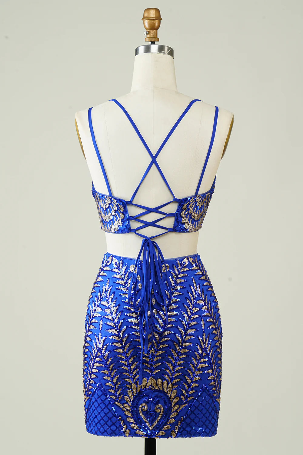 Royal Blue Two Piece Tight Short Glitter Homecoming Dress With Sequins