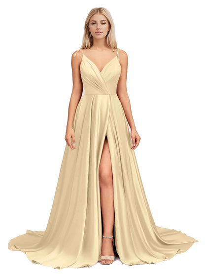 Elegant V Neck Sleeveless Split Bridesmaid Dresses Cocktail Party Prom Long Wedding Guest Dresses For Women