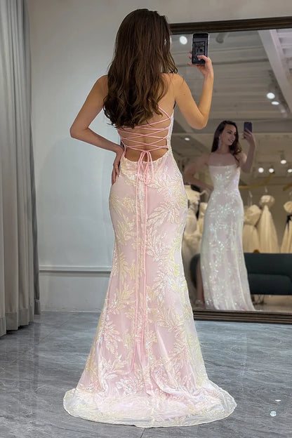 Chic Mermaid Spaghetti Straps Long Prom Dress with Criss Cross Back