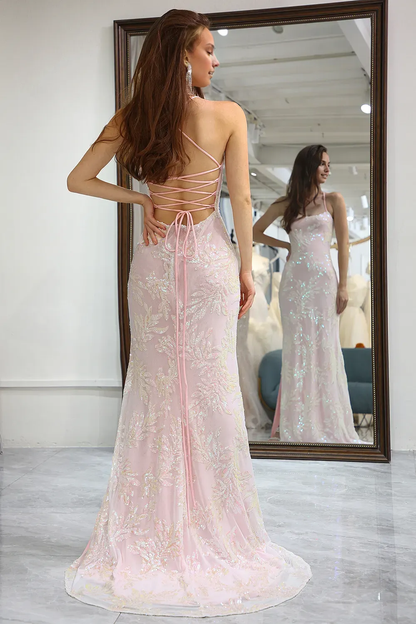 Chic Mermaid Spaghetti Straps Long Prom Dress with Criss Cross Back