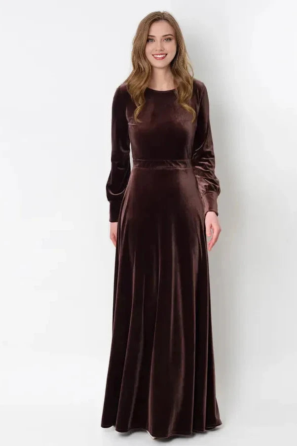 Chocolate Brown Velvet Long Dress Bridesmaid Velvet Dress Wedding Guest Dress Velvet Gown Velvet Slit Dress Maxi Dress Evening Prom Dress