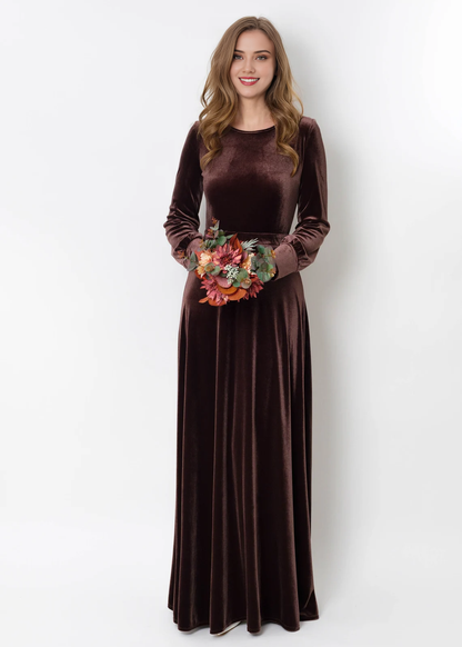 Chocolate Brown Velvet Long Dress Bridesmaid Velvet Dress Wedding Guest Dress Velvet Gown Velvet Slit Dress Maxi Dress Evening Prom Dress