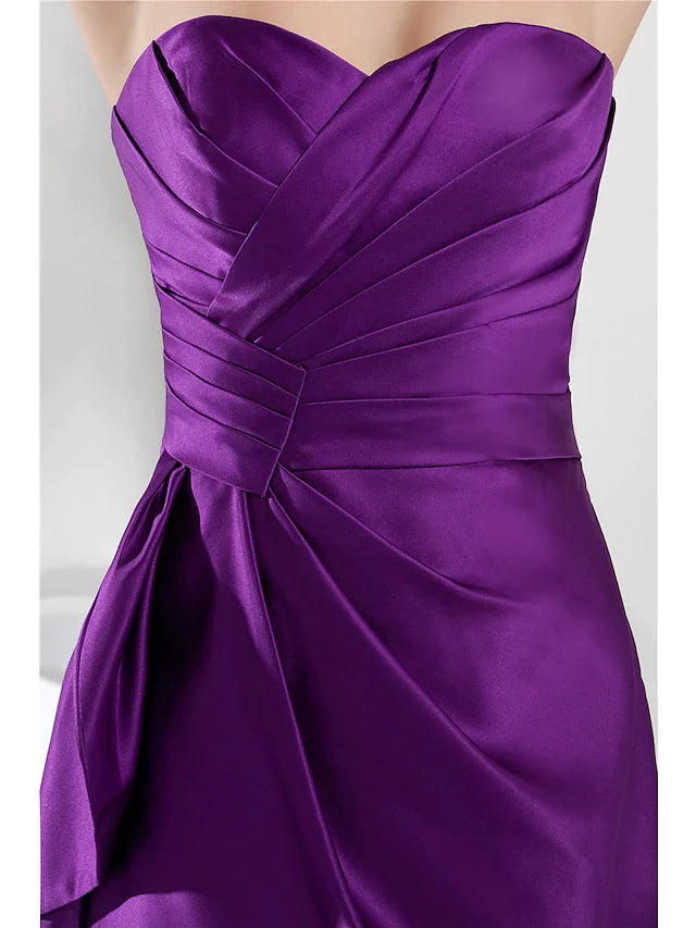 Minimalist Elegant Homecoming Cocktail Party Dress Sweetheart Neckline Sleeveless Short Mini Satin