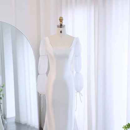 Elegant Floor Length Off White Mermaid Evening Dress with Puff Sleeves Wedding Dresses Party Gows