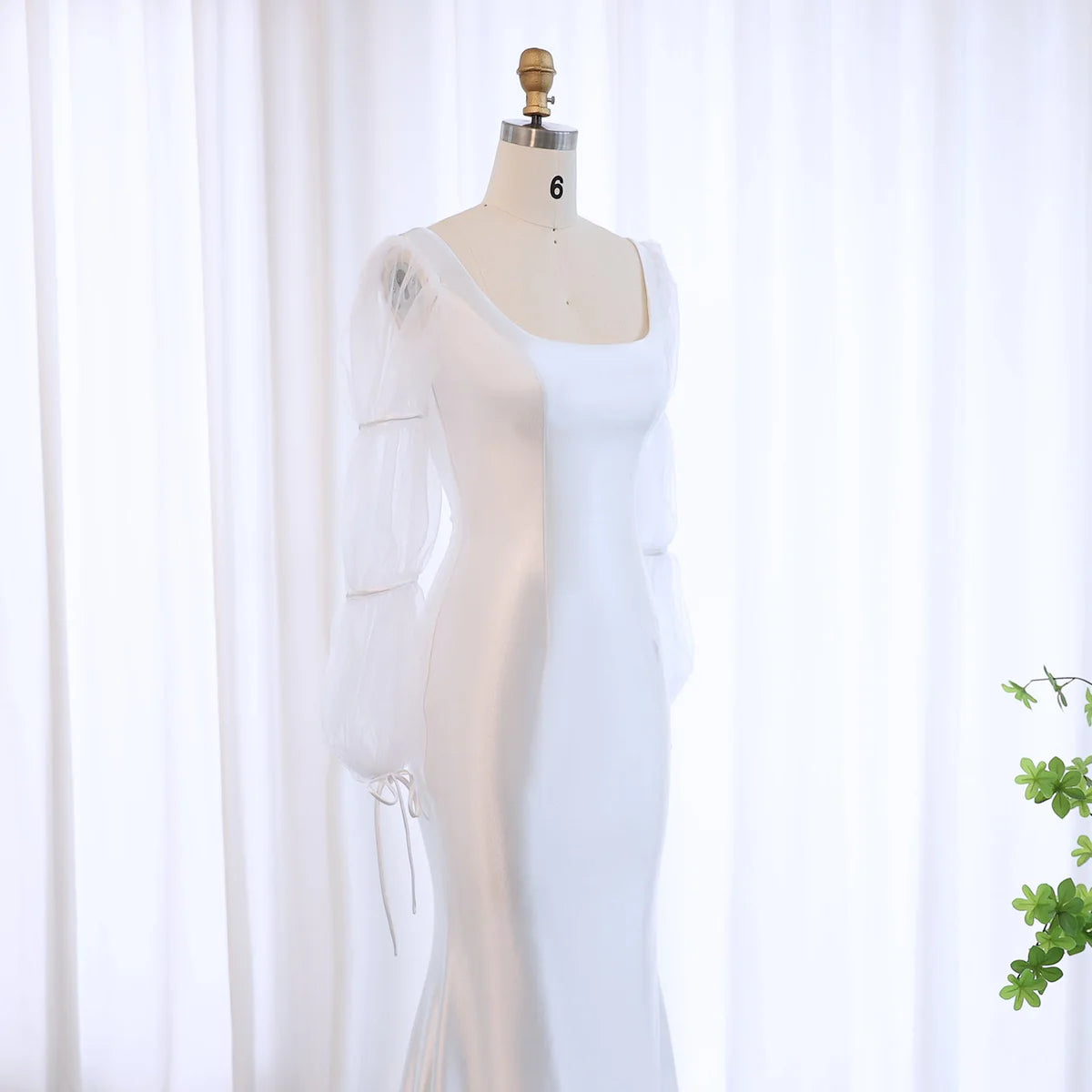 Elegant Floor Length Off White Mermaid Evening Dress with Puff Sleeves Wedding Dresses Party Gows