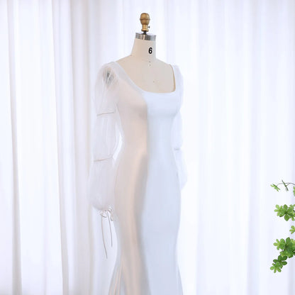 Elegant Floor Length Off White Mermaid Evening Dress with Puff Sleeves Wedding Dresses Party Gows