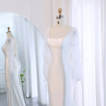 Elegant Floor Length Off White Mermaid Evening Dress with Puff Sleeves Wedding Dresses Party Gows