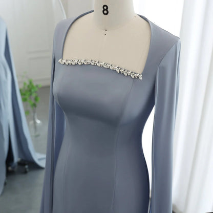 Elegant Square Neck Mermaid Evening Dress with Cape Sleeves Wedding Party Formal Prom Gowns