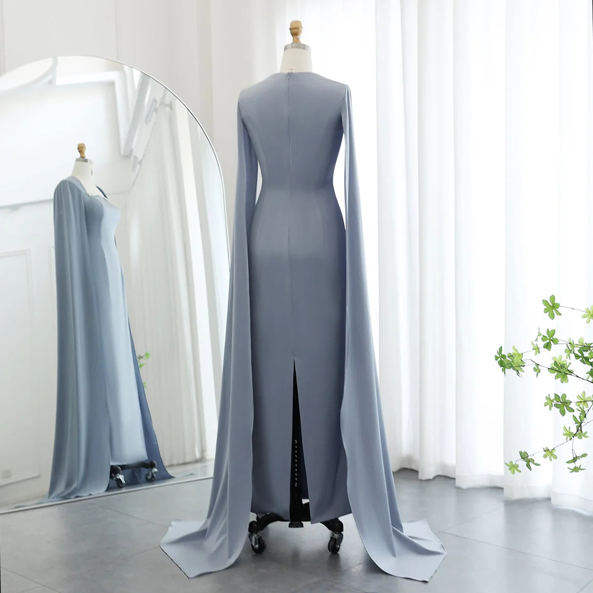 Elegant Square Neck Mermaid Evening Dress with Cape Sleeves Wedding Party Formal Prom Gowns