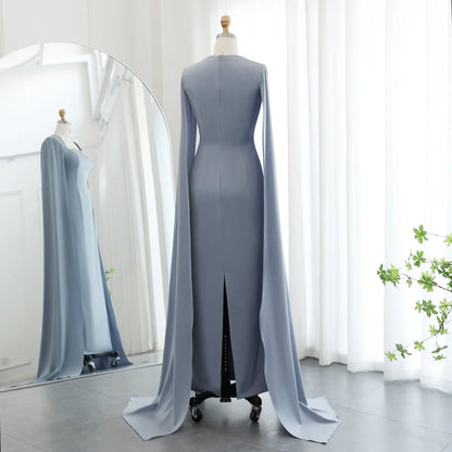 Elegant Square Neck Mermaid Evening Dress with Cape Sleeves Wedding Party Formal Prom Gowns