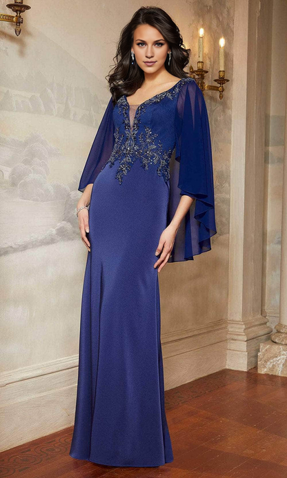 Evening Dresses For Women/ Chiffon Cape Beaded V-Neck Sleeveless Floor-length Sweep Train Mother of the Bride Dress Evening Dresses