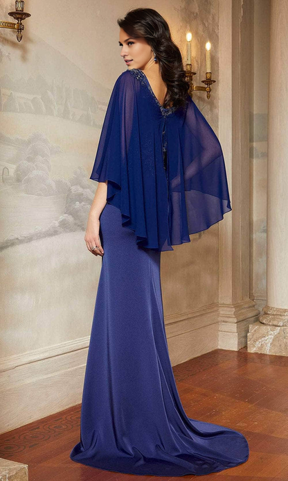 Evening Dresses For Women/ Chiffon Cape Beaded V-Neck Sleeveless Floor-length Sweep Train Mother of the Bride Dress Evening Dresses