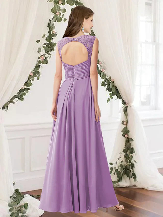 A-Line V Neck Floor Length Chiffon Bridesmaid Dress