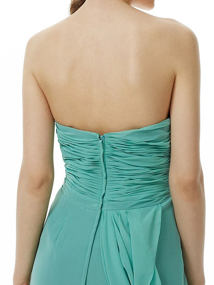 Sweetheart Neckline Strapless Knee Length Chiffon Bridesmaid Dress