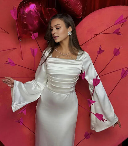 Fascinating Square Neck Evening Dress Long Sleeves Wedding Formal Party