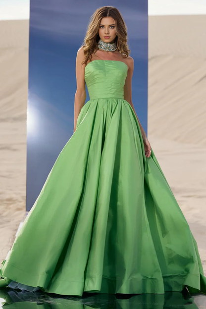 Formal Women's Dresses Simple Strapless Ballgown Floor Length A-line Stores With Prom Dresses Sleeveless