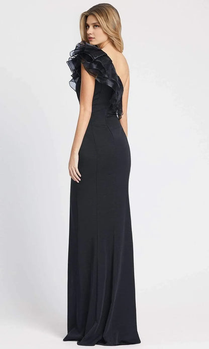 Formal Black Dresses One Shoulder Ruffle Ornate With High Slit Long Prom Gown / Formal Wear Dresses