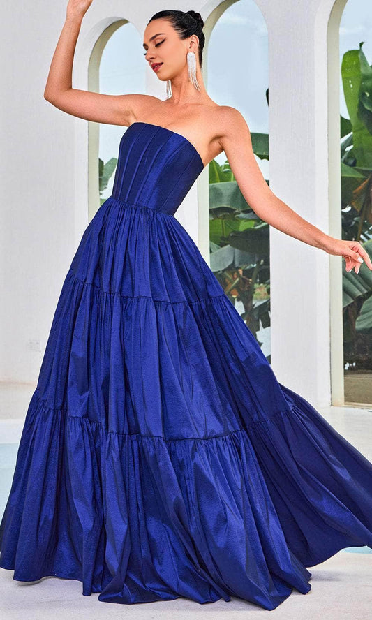 Formal Royal Blue Dresses Strapless Sleeveless Gracefully Curved Neck Simple Corset Tie-Back Prom Gown / Formal Wear Dresses