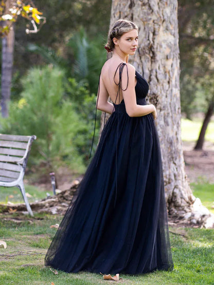 Formal Wear Dresses Deep V-neck Tulle Sweep Train Prom Dress / Prom Dress Shop