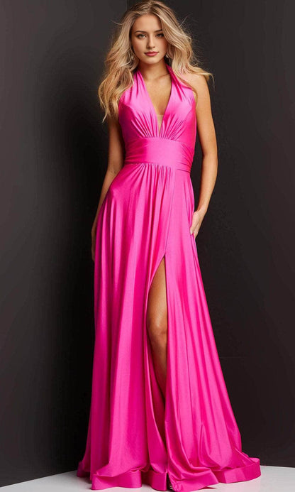 Formal Wear Dresses Off Shoulder Plunging V Neck Halter Floor Length Prom Dress with Slit / Prom Dress In Store