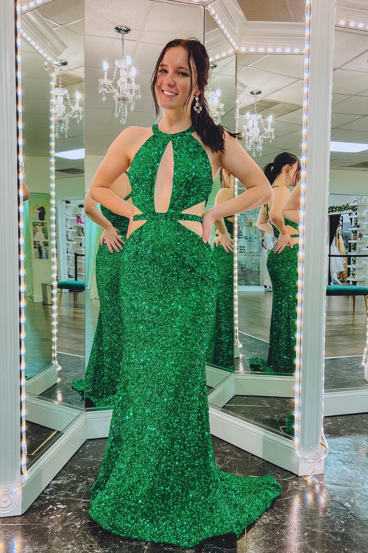 Formal Wear Dresses Sexy Green Sequin Halter Mermaid Long Formal Dress Prom Dress Stores With Prom Dresses