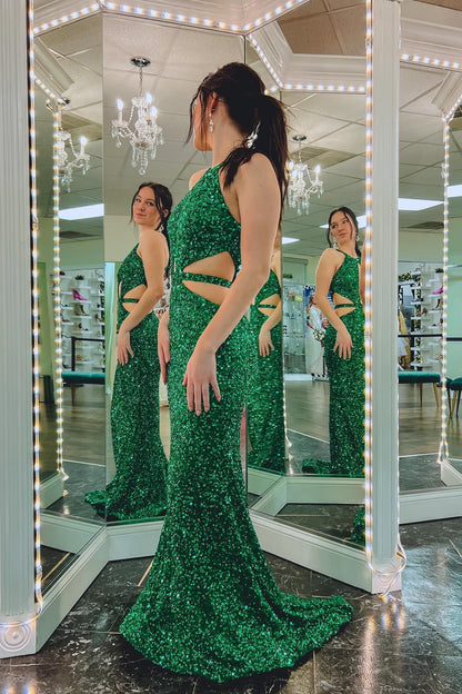 Formal Wear Dresses Sexy Green Sequin Halter Mermaid Long Formal Dress Prom Dress Stores With Prom Dresses