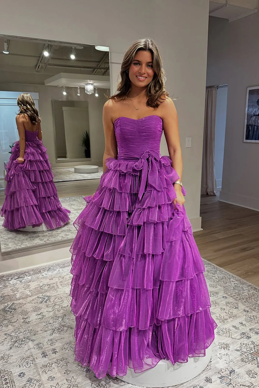 Formal Women's Dresses/Cute Ball Gown Sweetheart Purple Tiered Prom Dress Evening Dress/Dress For Formal