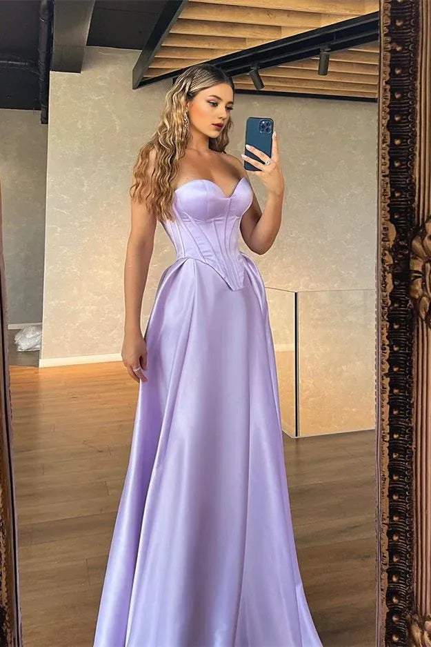 Formal Women's Dresses Glamorous Sweetheart Lilac Long Evening Dress Sleeveless Prom Dress / Prom Dress In Store